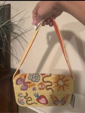 Beaded Yellow Butterfly & Sun Shoulder Bag